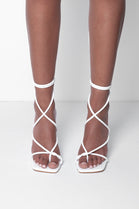 White Strappy Tie Leg High Heels
