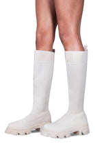 BEIGE CHUNKY SOLE CALF BOOT WITH KNITTED SOCK