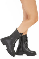 Black PU Chunky Ankle Boots With Lace-up Front