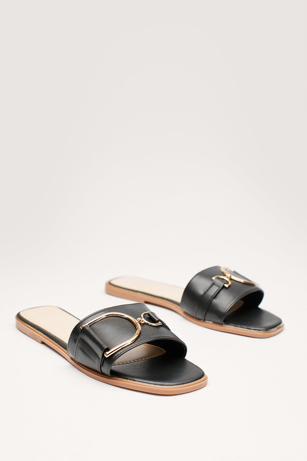 Black PU Buckle Strap Slider Sandals