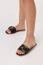 Black PU Buckle Strap Slider Sandals