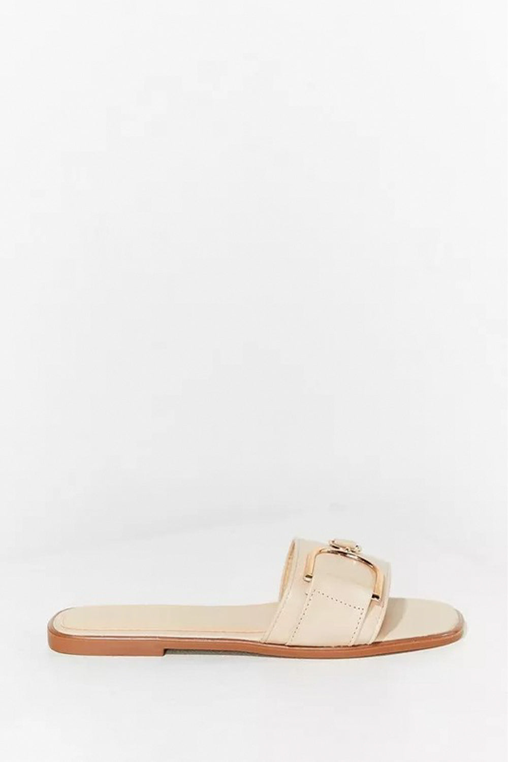 Nude PU Buckle Strap Slider Sandals