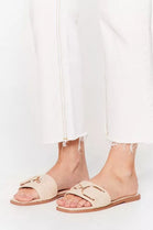 Nude PU Buckle Strap Slider Sandals