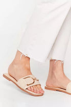 Nude PU Buckle Strap Slider Sandals