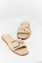 Nude PU Buckle Strap Slider Sandals