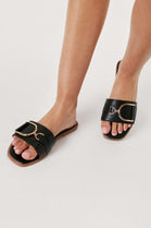 Black PU Buckle Strap Slider Sandals