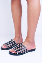 Black PU Studded Caged Slider Sandals