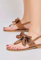 BROWN BOW DETAIL FLAT SANDALS