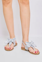 SILVER BOW DETAIL FLAT SANDALS