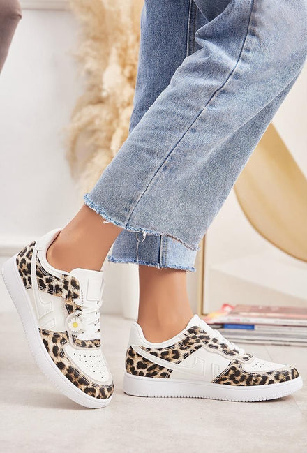 LEOPARD LACE UP FLAT SNEAKERS