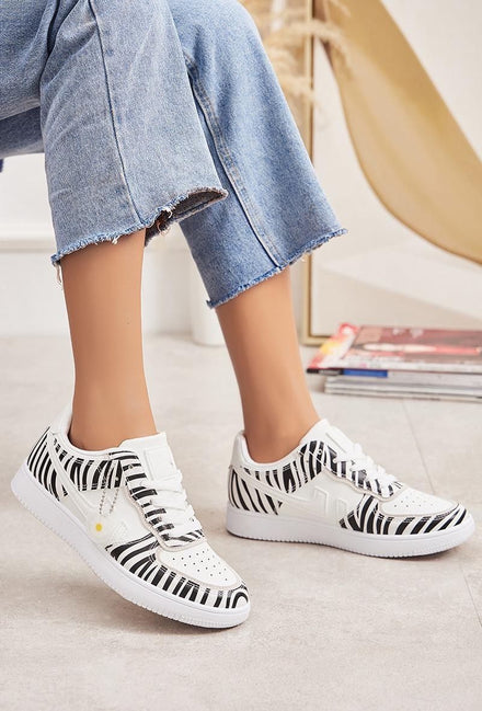 ZEBRA LACE UP FLAT SNEAKERS
